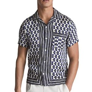 REISS lavern geo pring short sleeve button down camp shirt / men's M